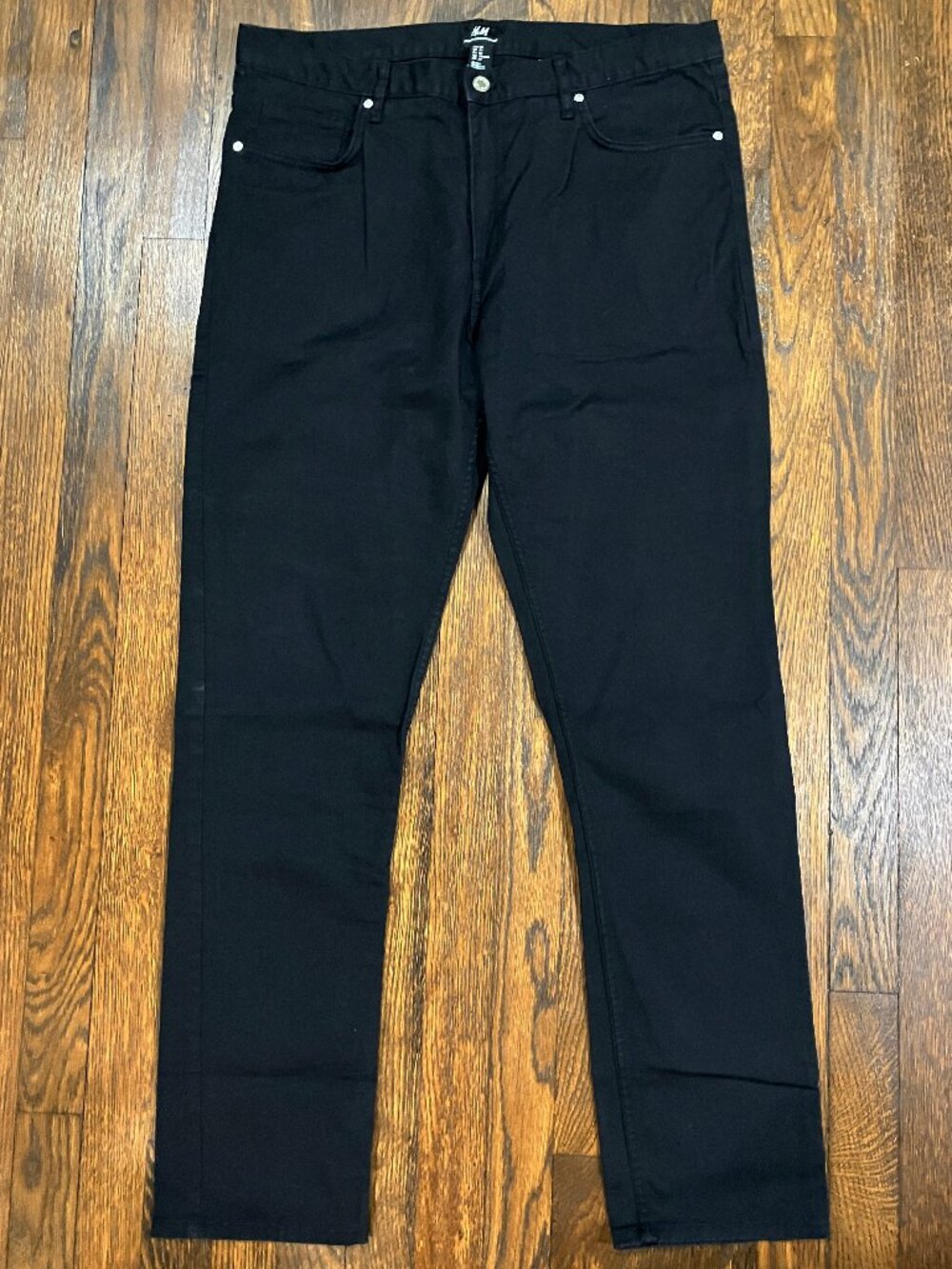 H&M Men's black slim fit straight leg 5-pocket chino pants trousers size 34/30